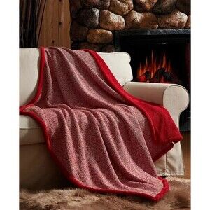 Fireside Red Heathered Knit and Fleece Reverse Throw 50" x 60" Red - New